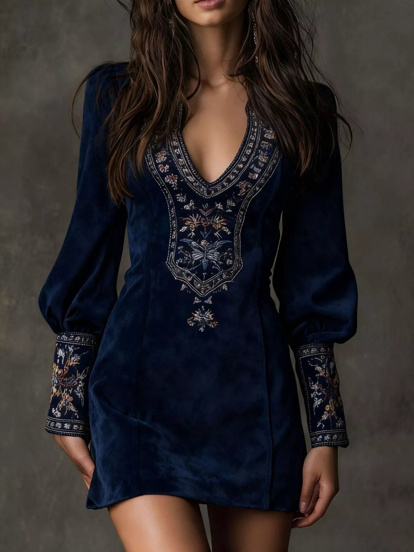 Embroidered Lantern Sleeve Mini Dress Shop One Place