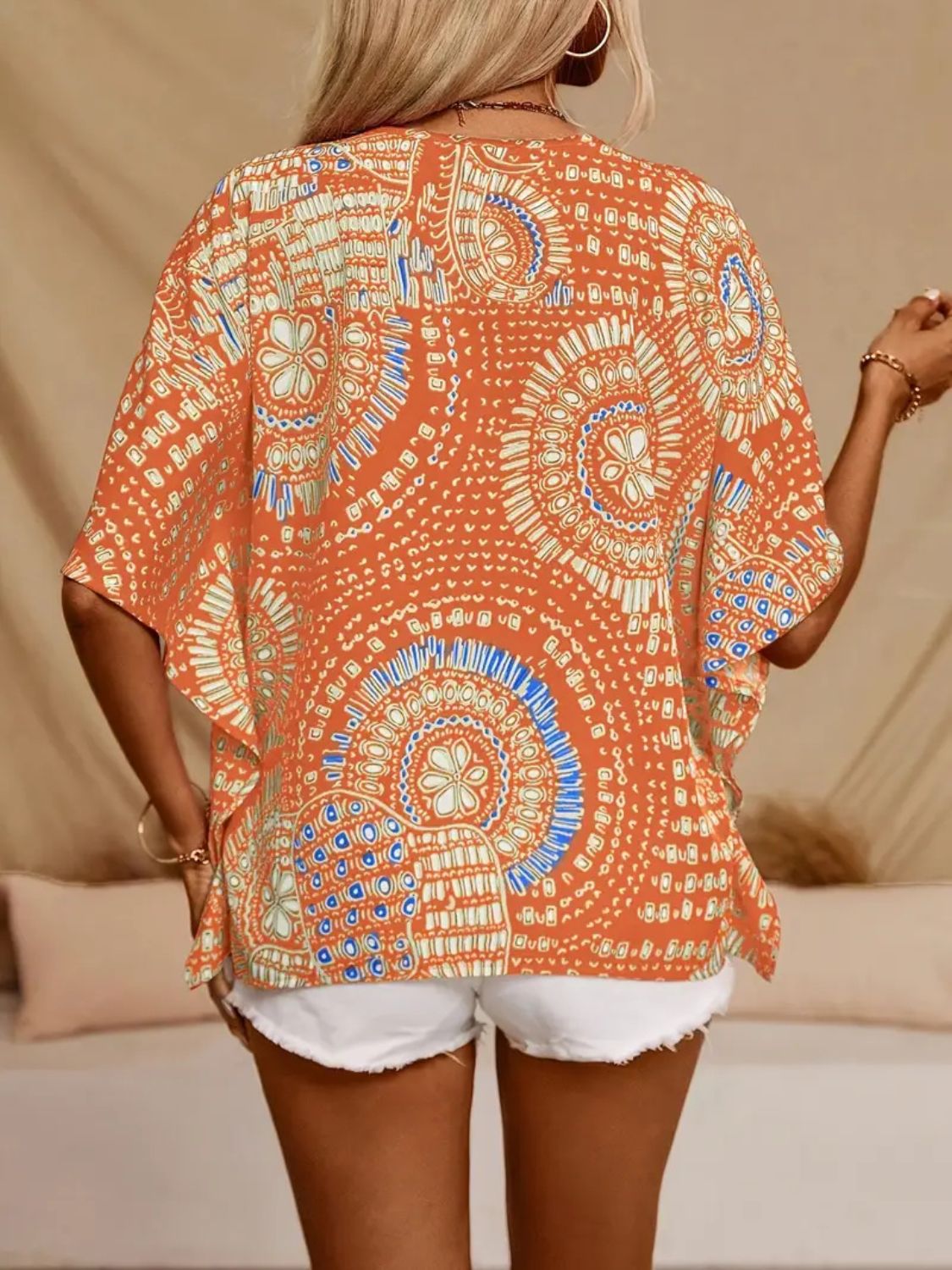 Printed V-Neck Half Sleeve Top Shop One Place