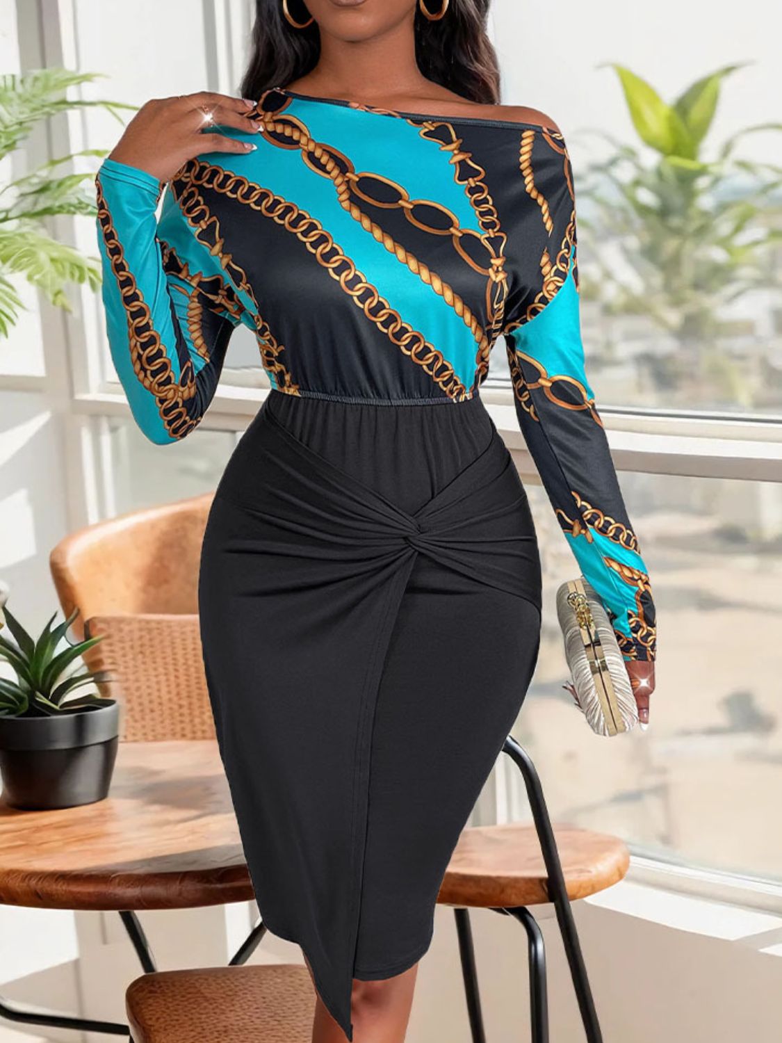 Perfee Twisted Printed Long Sleeve Dress Shop One Place