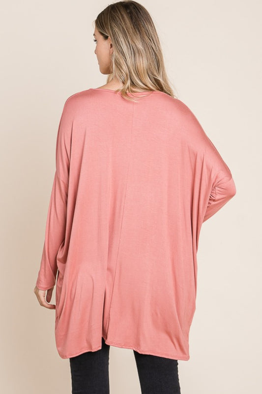 BOMBOM Round Neck Long Sleeve Oversized Top Shop One Place