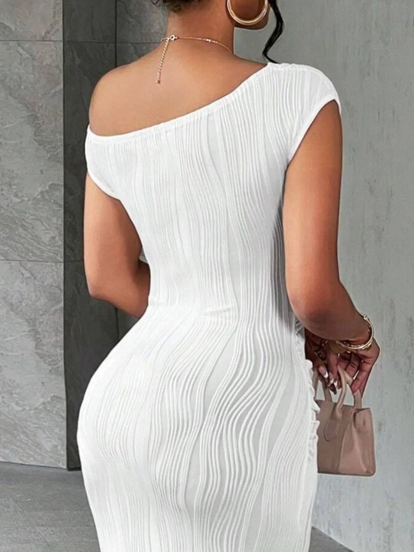 Textured Single Shoulder Bodycon Maxi Dress Shop One Place