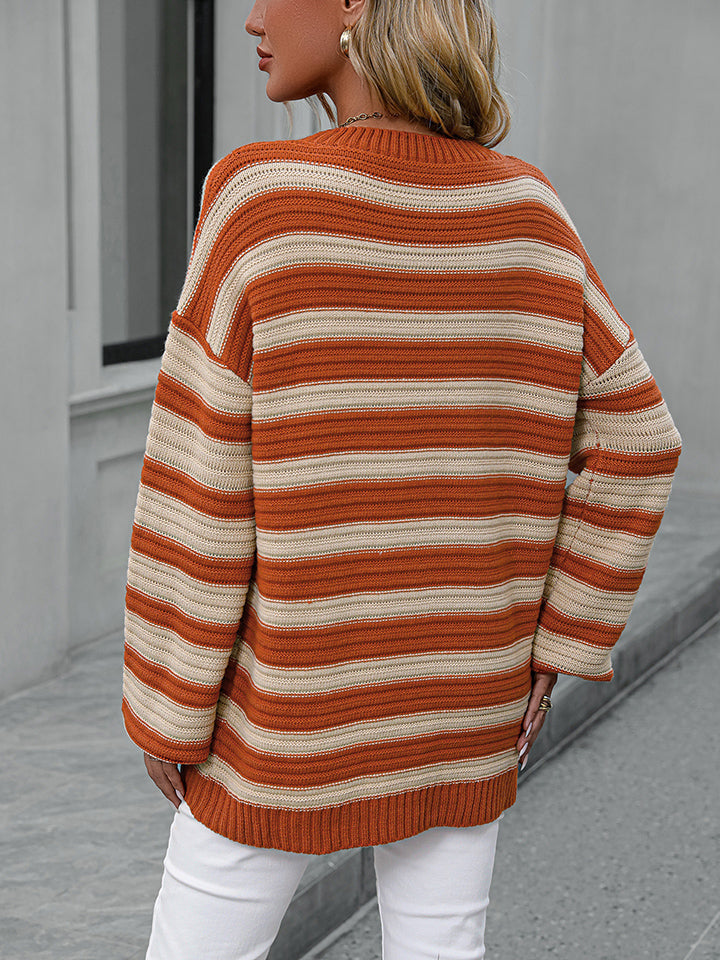 Striped Dropped Shoulder Sweater Shop One Place