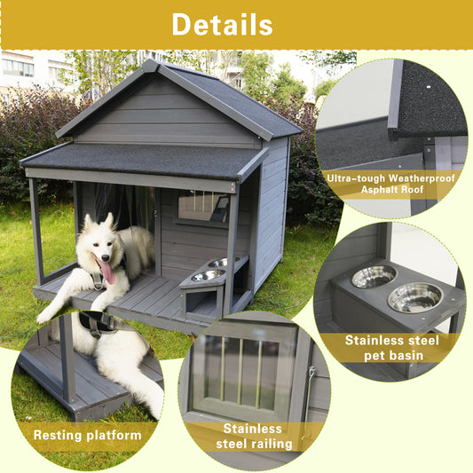 Spacious Large Balcony Dog House – Weatherproof, Wood Roof & Terrace for Your Pup! Shop One Place