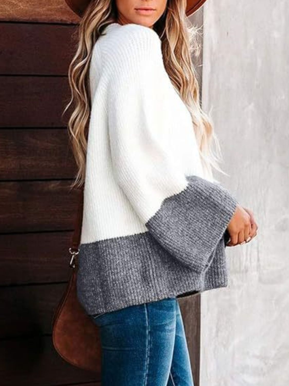 Contrast Round Neck Long Sleeve Sweater Shop One Place