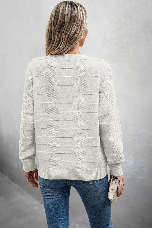 Solid Round Neck Knit Loose Long Sleeves Sweater Shop One Place