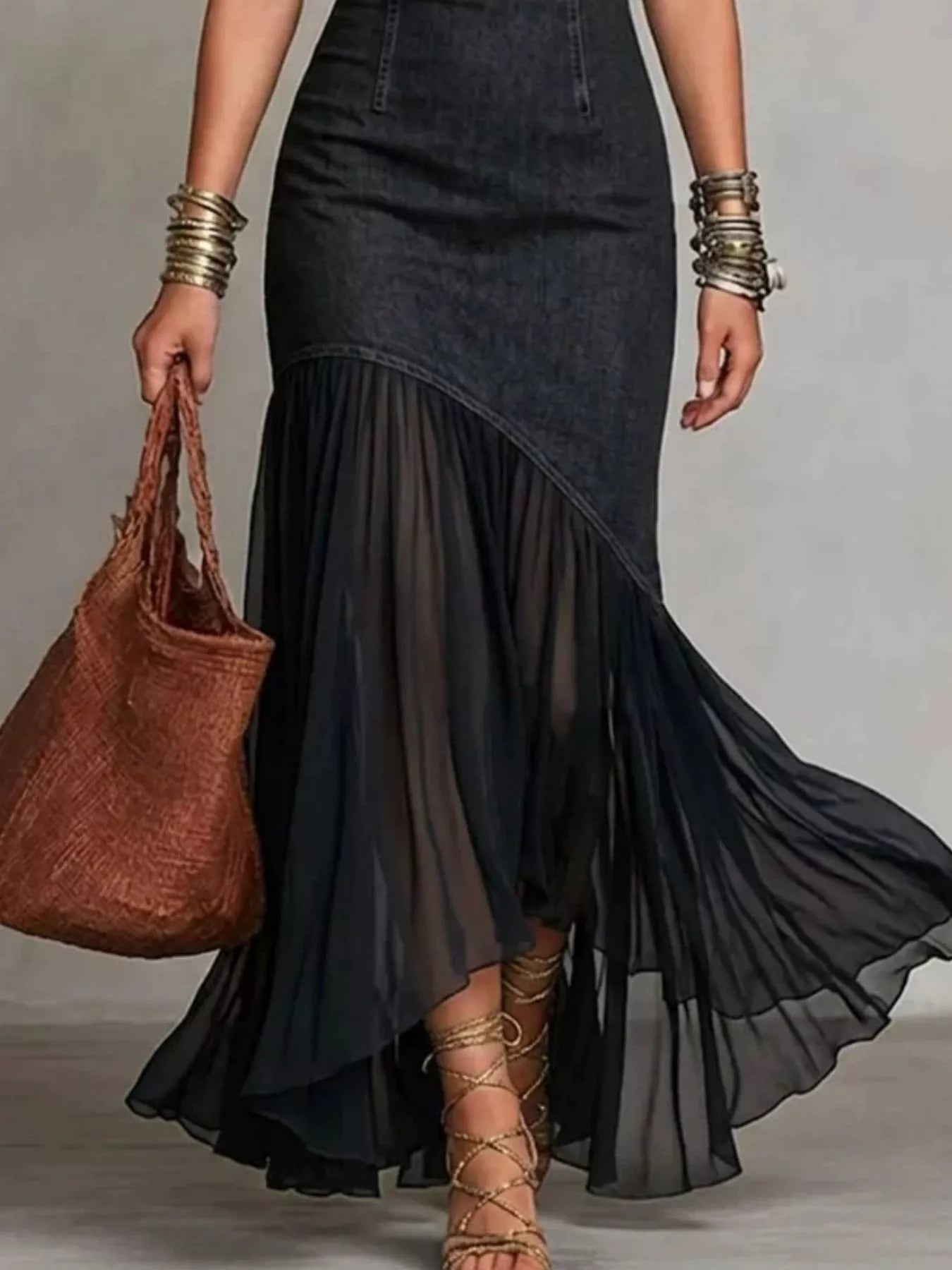 Cold Shoulder Ruffle Hem Maxi Dress Shop One Place