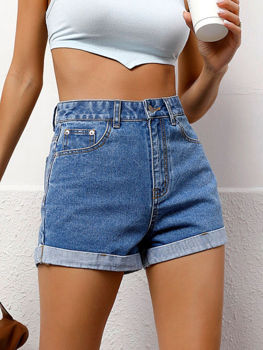High Waist Denim Shorts Shop One Place