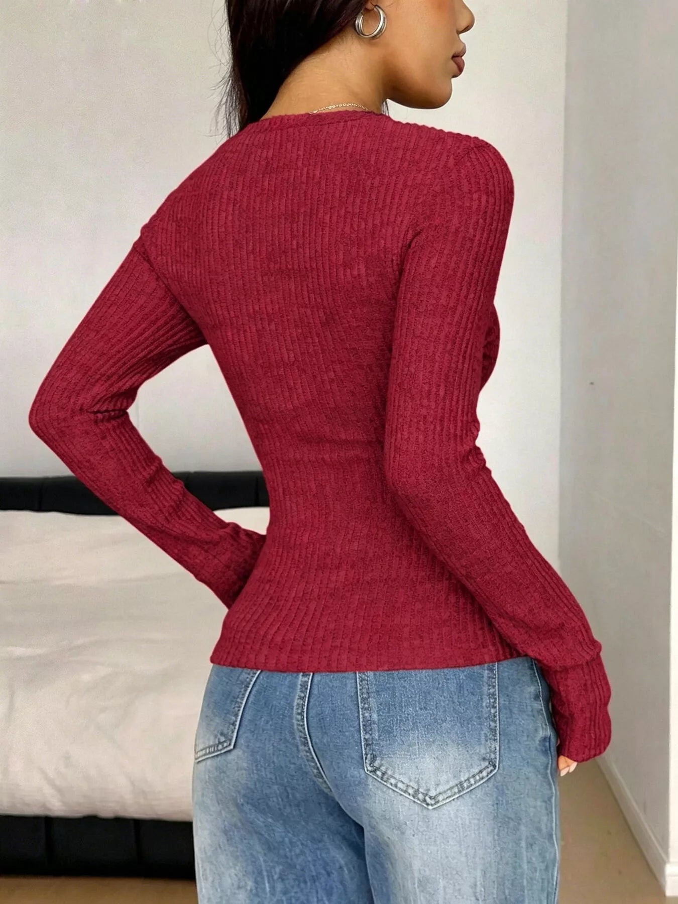 Ribbed Knit Lace Trim T-Shirt Shop One Place