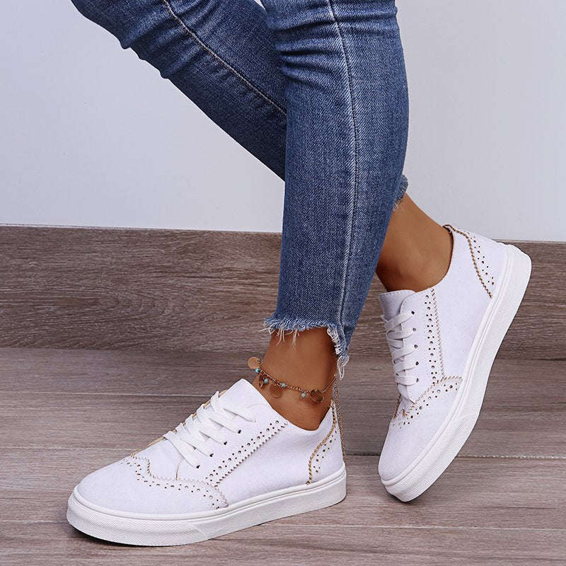 Suede Lace-Up Flat Sneakers Shop One Place