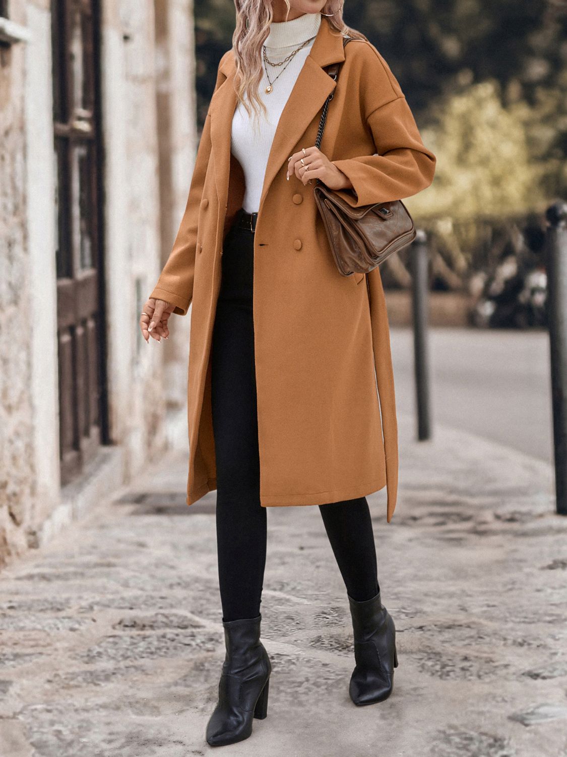 Perfee Dropped Shoulder Tie Waist Coat Shop One Place