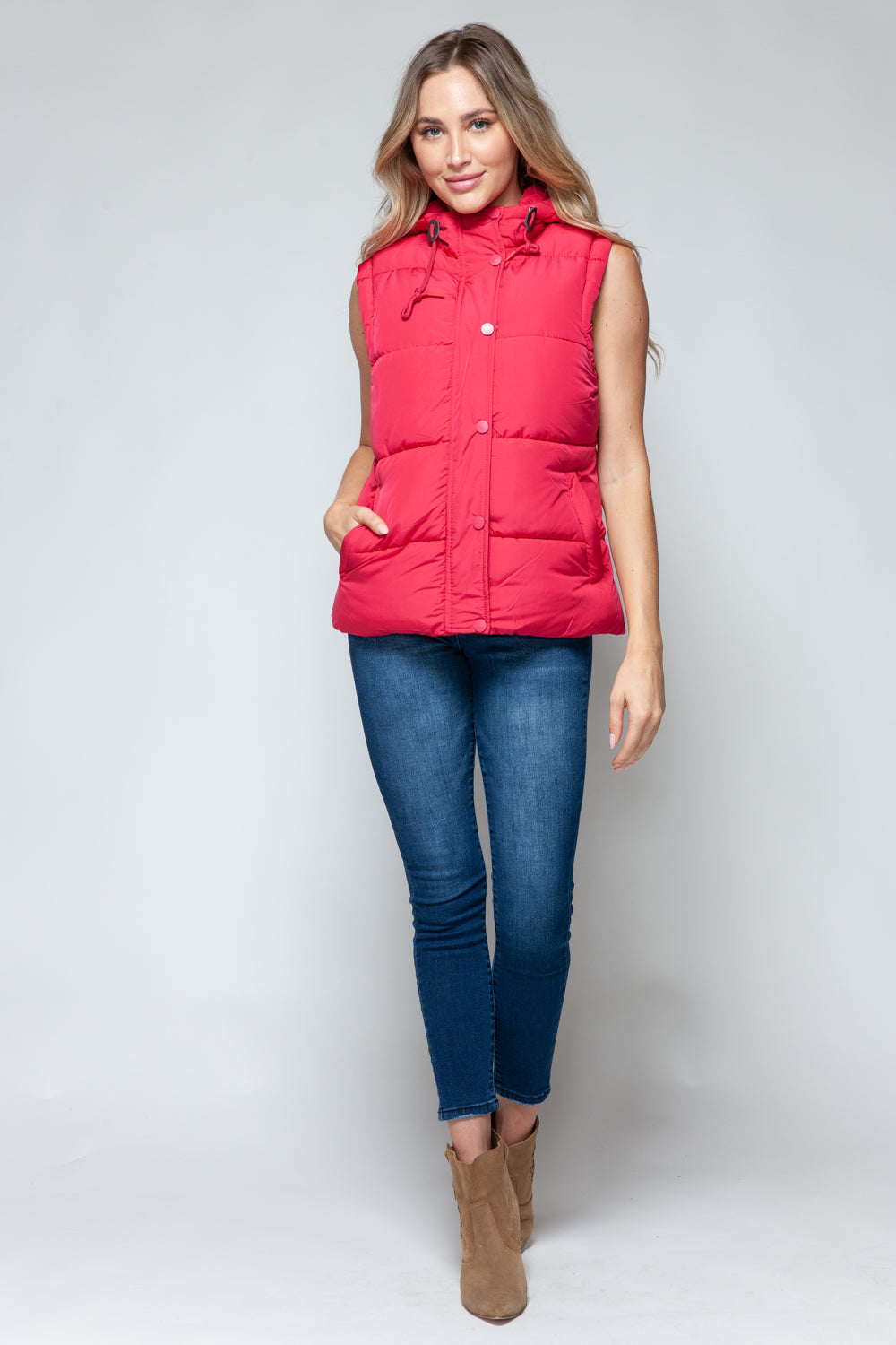 Snobbish Snap and Zip Closure Hooded Vest Shop One Place
