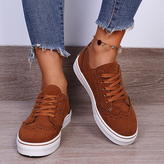 Suede Lace-Up Flat Sneakers Shop One Place