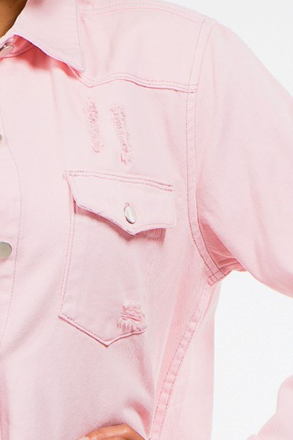American Bazi Frayed Hem Distressed Pink Denim Jacket
