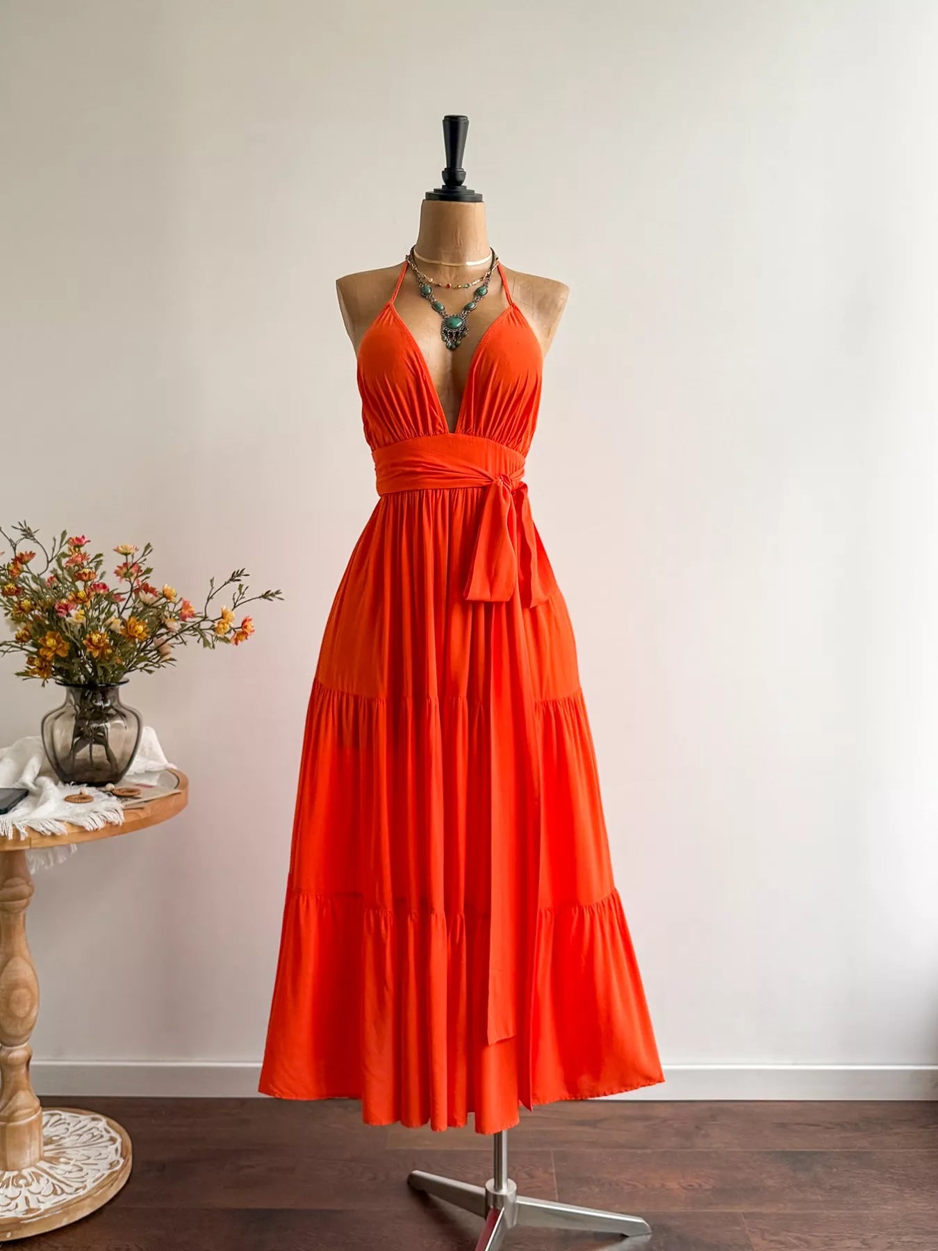 Halter Neck Tiered Dress Shop One Place