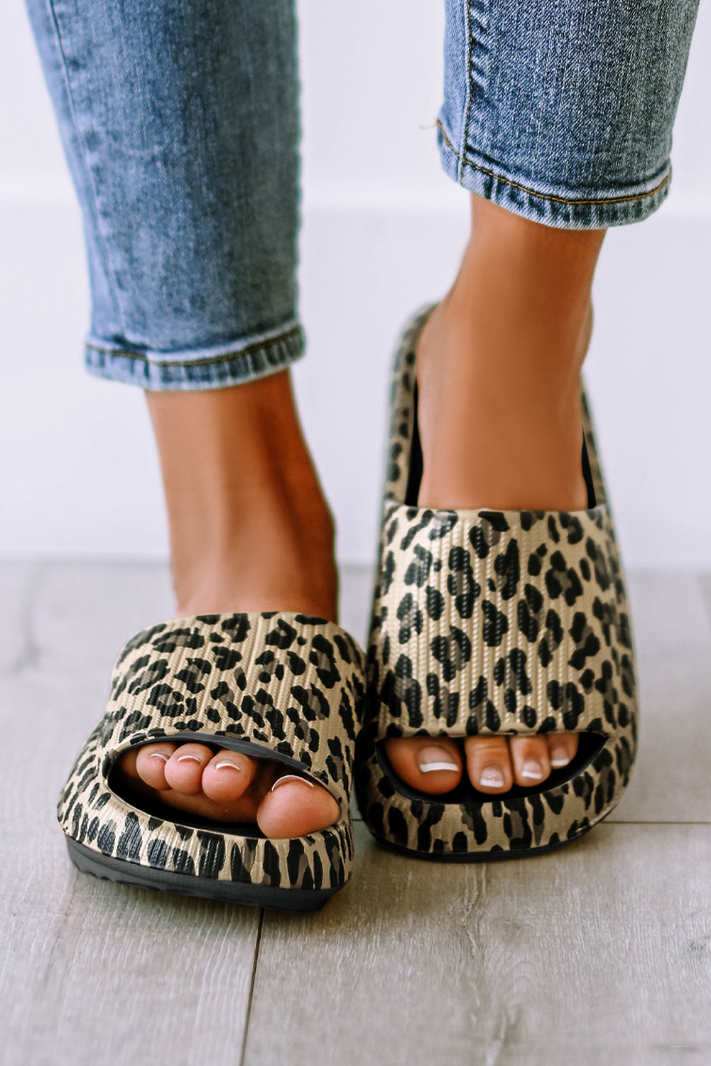 Pink Leopard Cloud Slides Thick Sole Flat Slippers