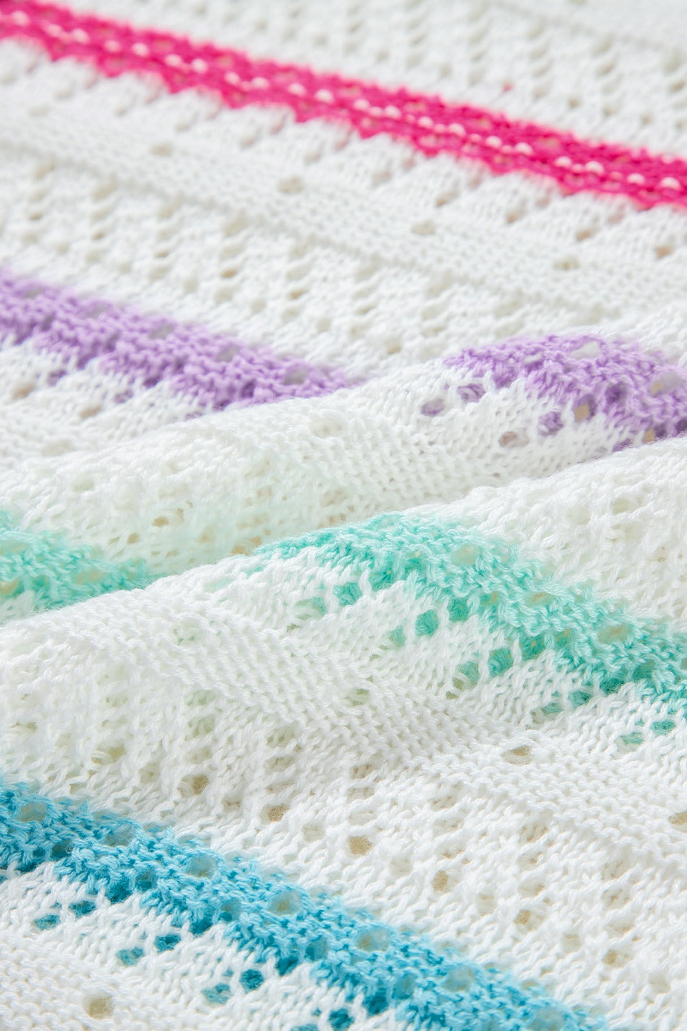 Openwork Striped Long Sleeve Knit Cover Up Shop One Place