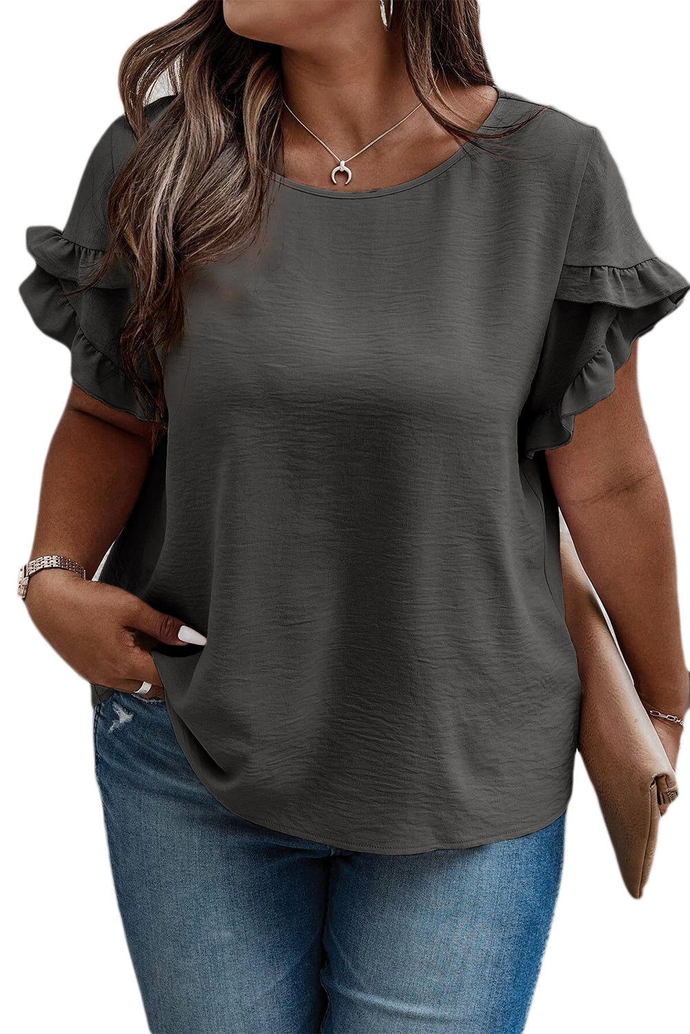 Black Ruffled Short Sleeve Plus Size Top Shop One Place