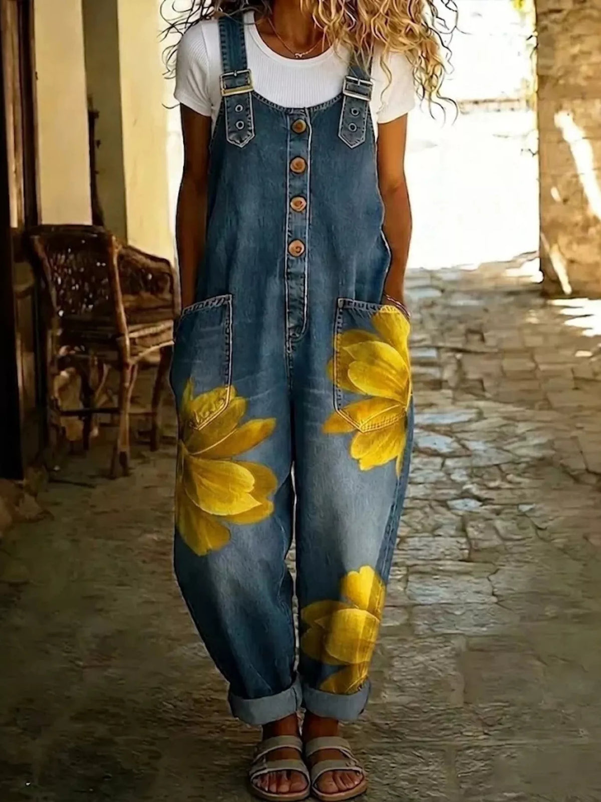 Women's Floral Print Button-Front Overalls – view 9