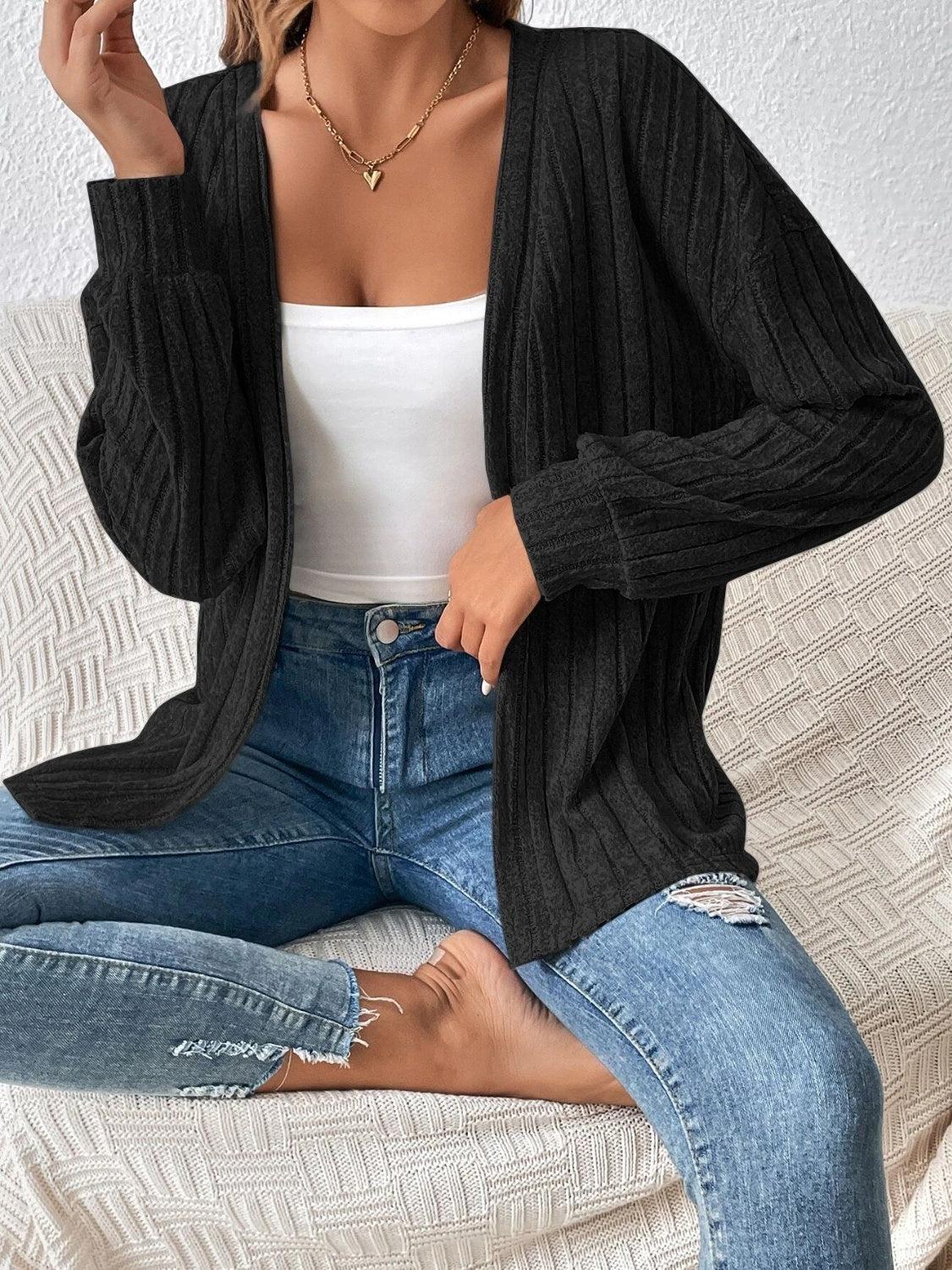 Open Front Long Sleeve Cardigan Shop One Place