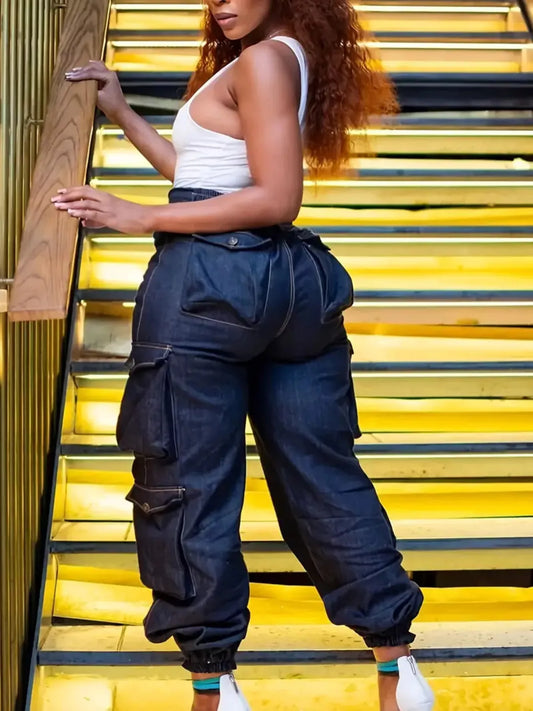 Plus Size High-Waisted Cargo Jeans Shop One Place