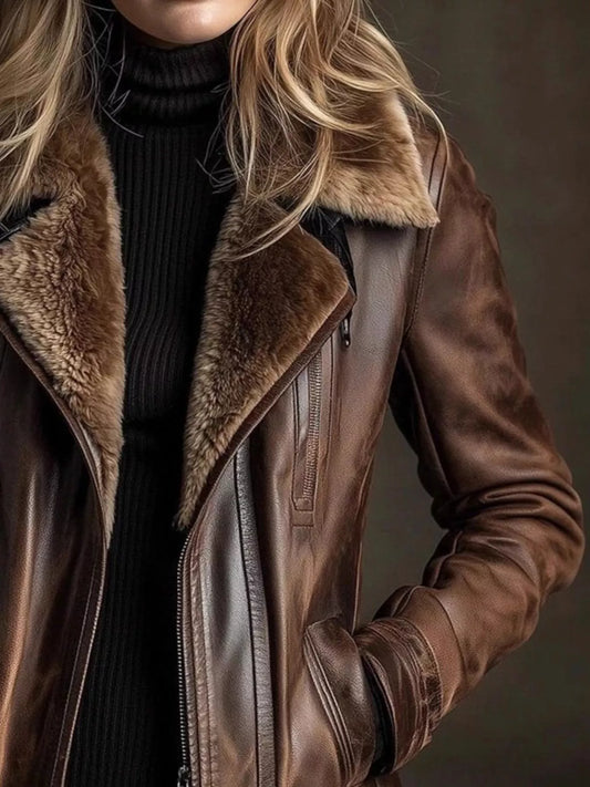 Women's Vintage Faux Leather Zip-Up Jacket – view 2