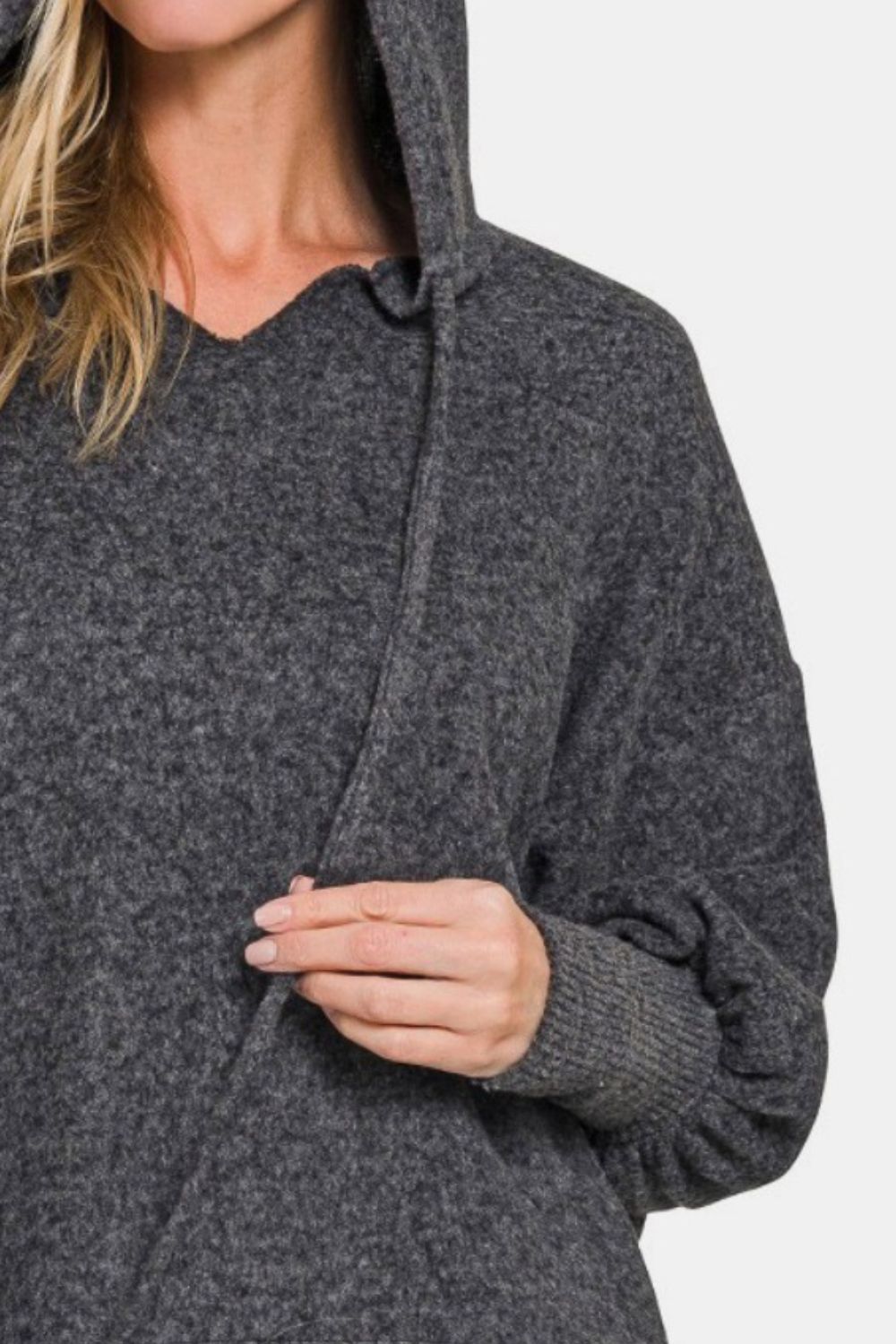 Zenana Brushed Hacci Drop Shoulder Cropped Hoodie Shop One Place