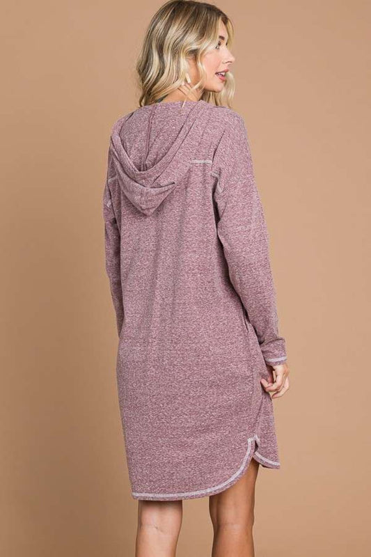Culture Code Full Size Hooded Long Sleeve Sweater Dress Shop One Place
