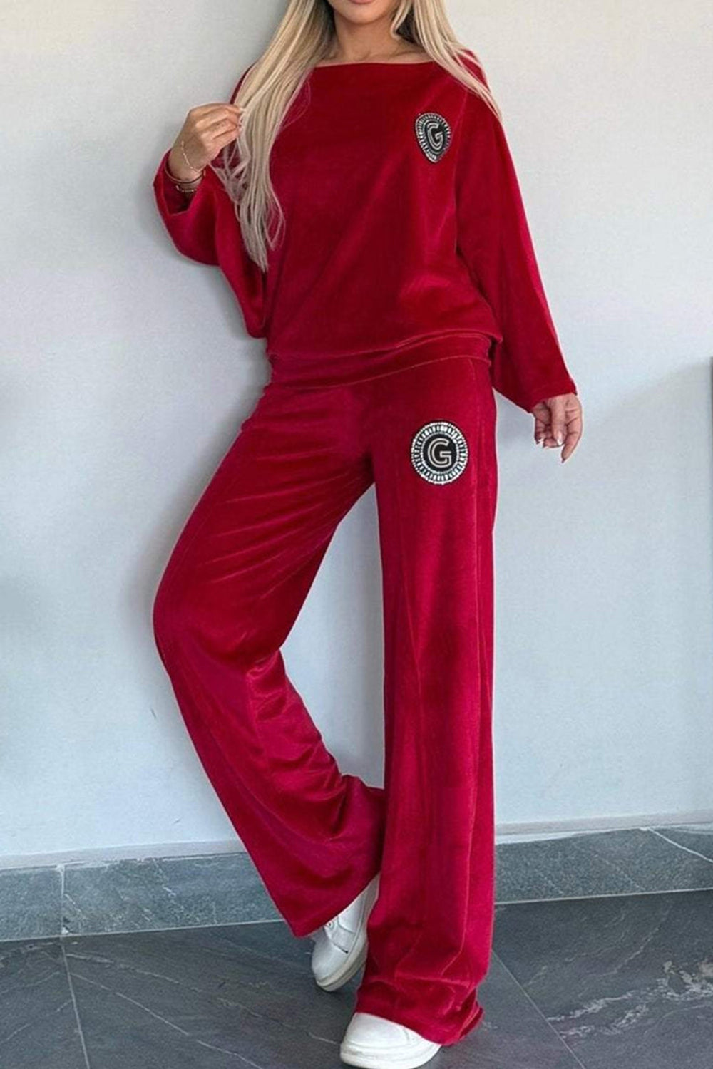 Full Size Boat Neck Long Sleeve Top and Pants Set Shop One Place