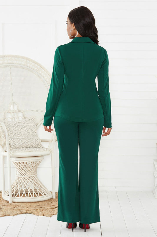 Lapel Collar Long Sleeve Blazer and Pants Set Shop One Place