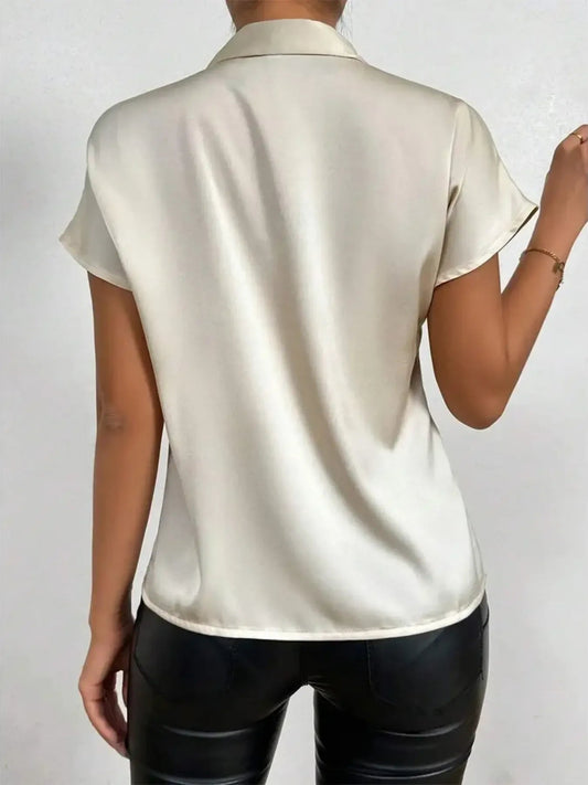 Satin Bow Tie Neck Blouse Shop One Place