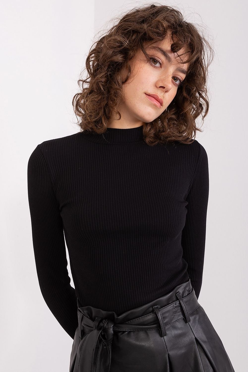 Ribbed Half Turtleneck Blouse Shop One Place
