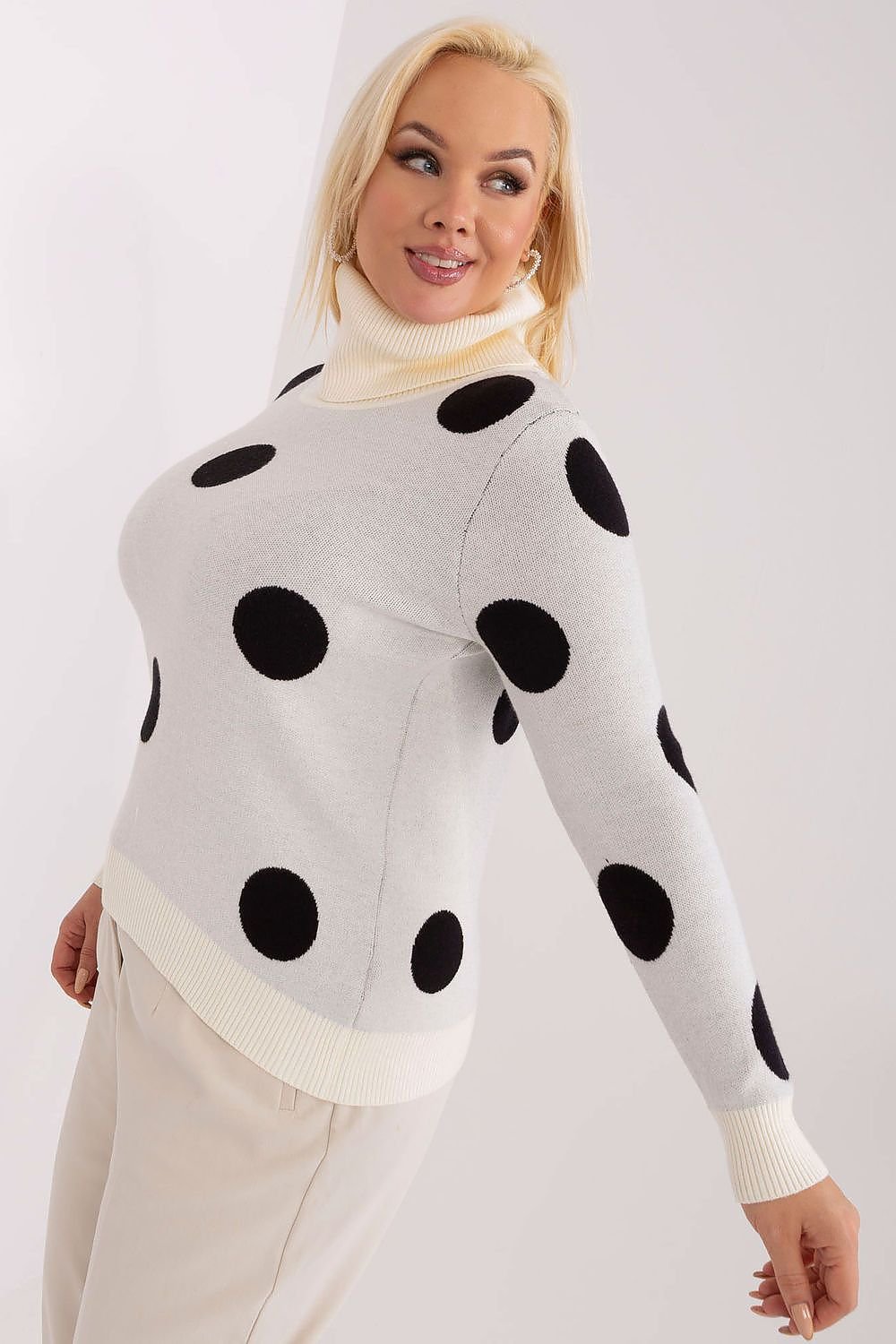 Plus Size Turtleneck Dot Pattern Sweater Shop One Place