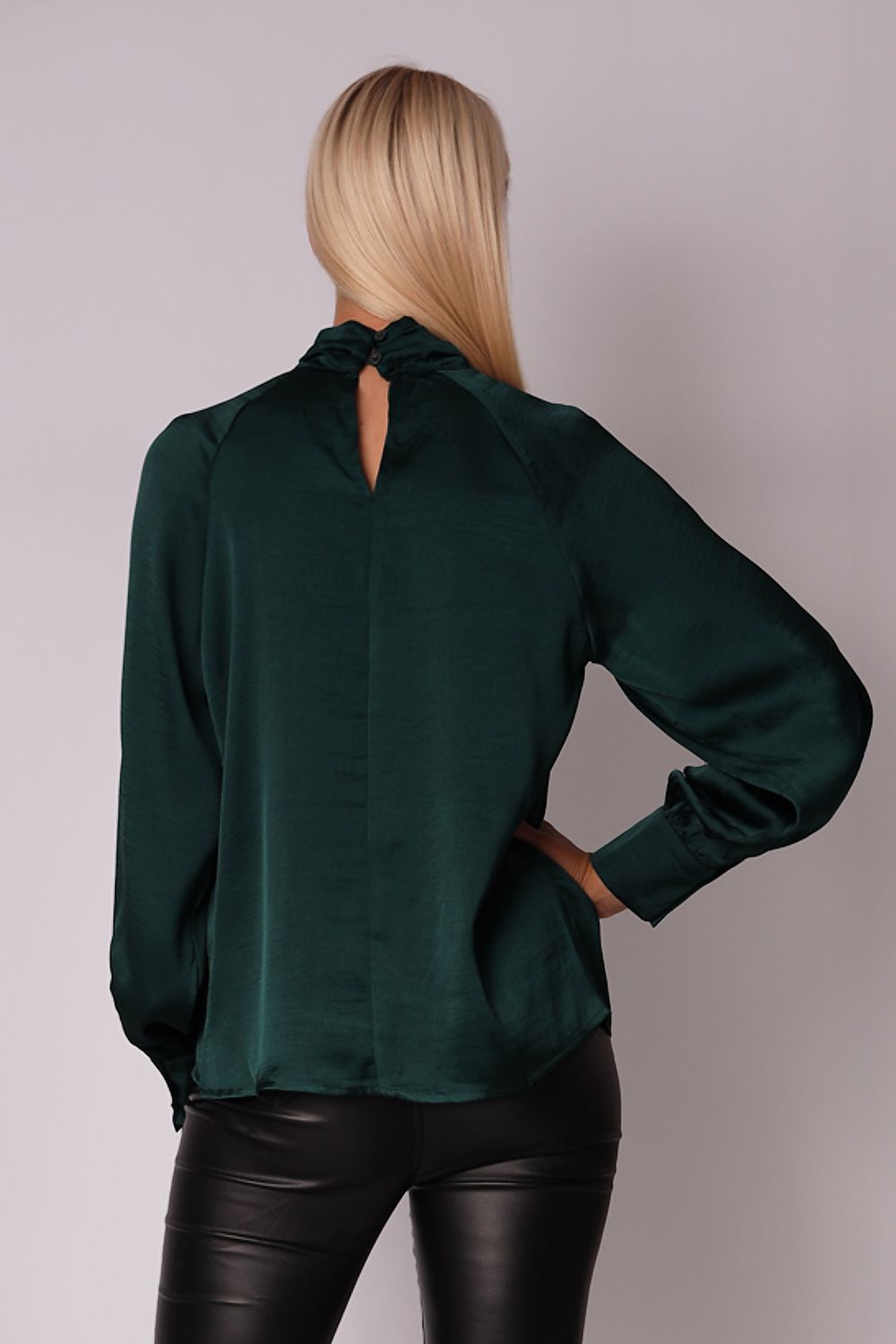 Women's Satin Blouse - Long Sleeve and Stand-Up Collar Shop One Place