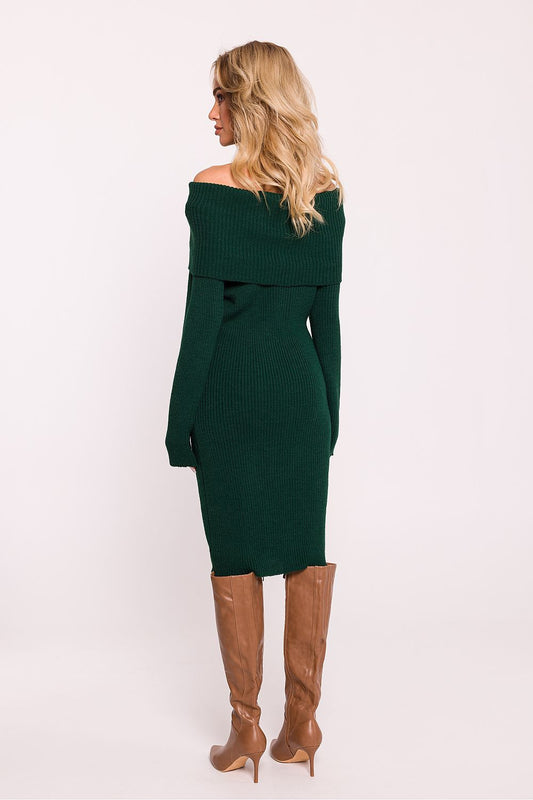 Fold Over Neckline Sweater Dress Shop One Place