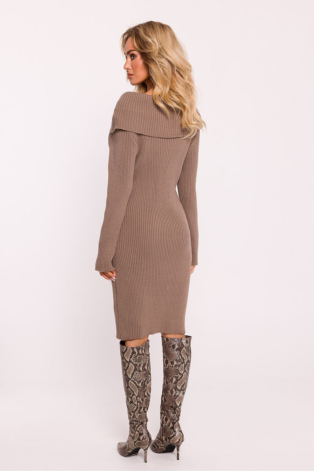 Fold Over Neckline Sweater Dress Shop One Place