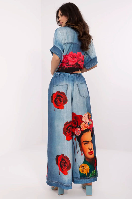 Blue women's printed palazzo pants Shop One Place