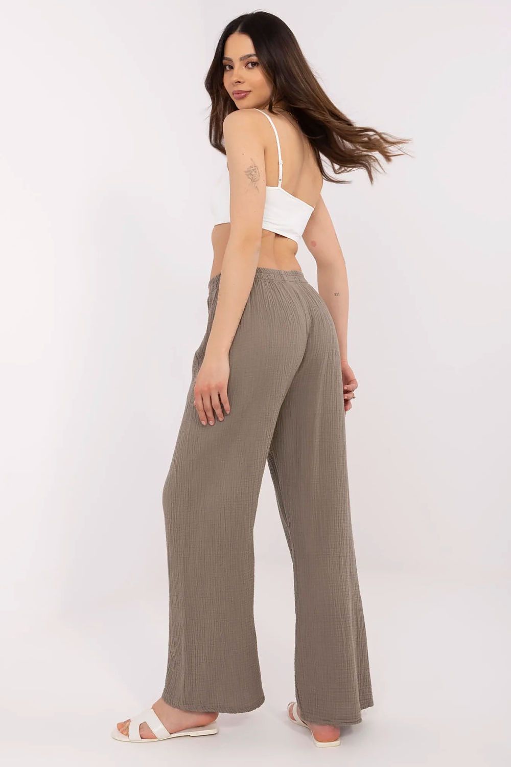 Och Bella High-Waisted Cotton Muslin Pants Shop One Place