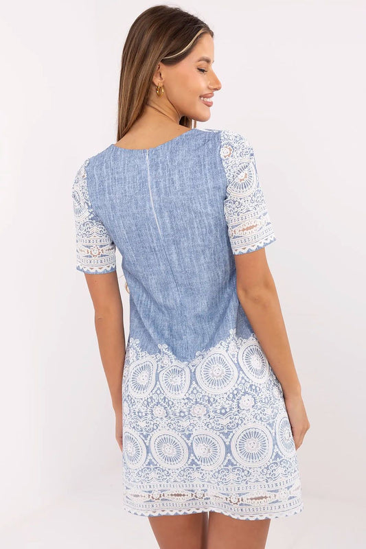 Linen Blend Dress with Subtle Print and Hidden Zipper Shop One Place