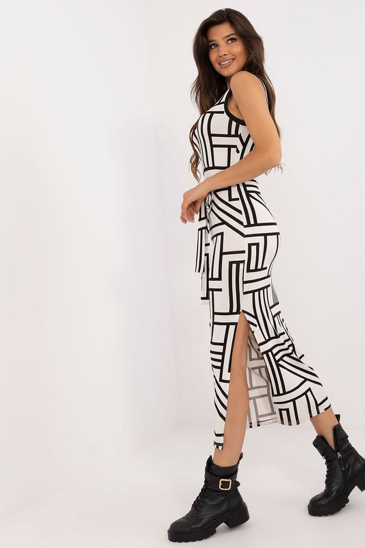Fitted Sleeveless Midi Dress with Geometric Pattern Shop One Place