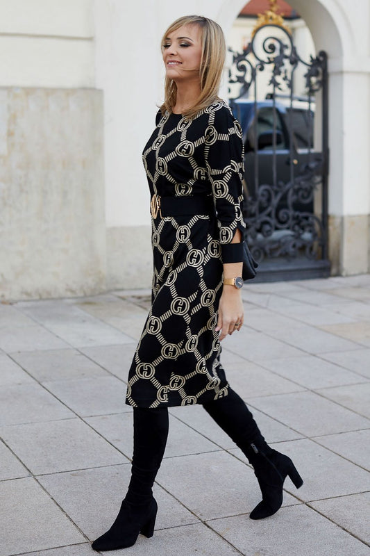 Sophisticated Jacquard Knit Dress with Kimono Top Shop One Place