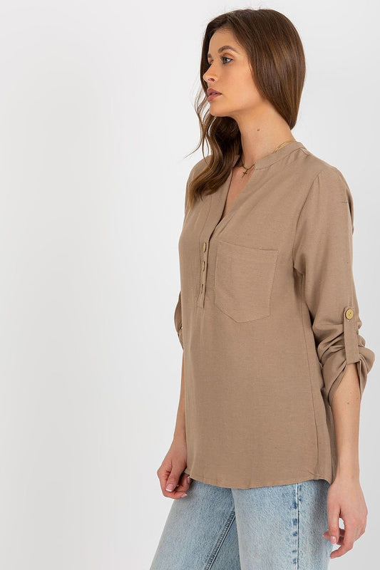 Rue Paris Decorative Clasp and Pocket Blouse Shop One Place