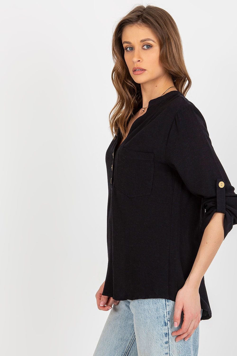 Rue Paris Decorative Clasp and Pocket Blouse Shop One Place