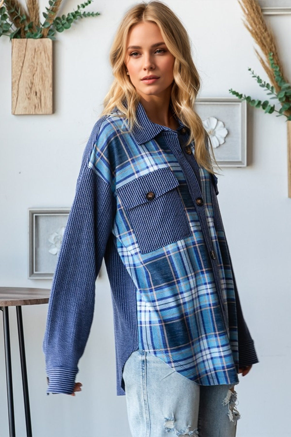 Oh Plaid Button Up Long Sleeve Shacket with Breast Pockets Shop One Place