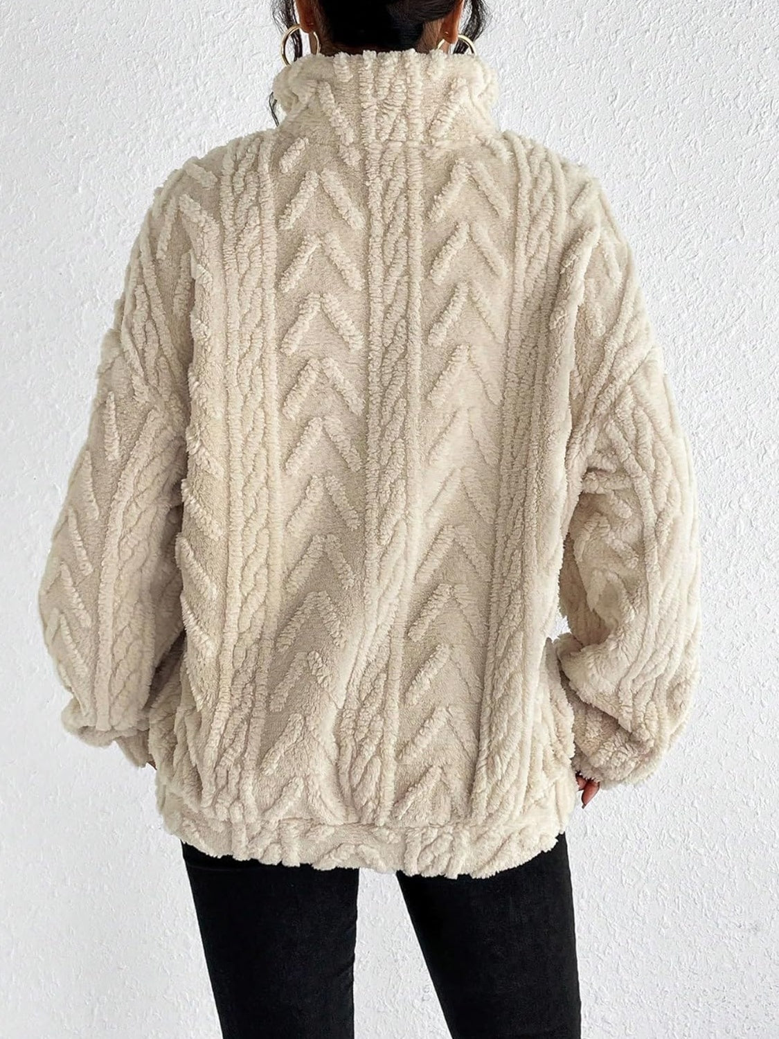 Fuzzy Quarter Zip Long Sleeve Sweatshirt Shop One Place