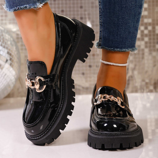 Chain Decor Round Toe Loafers Shop One Place