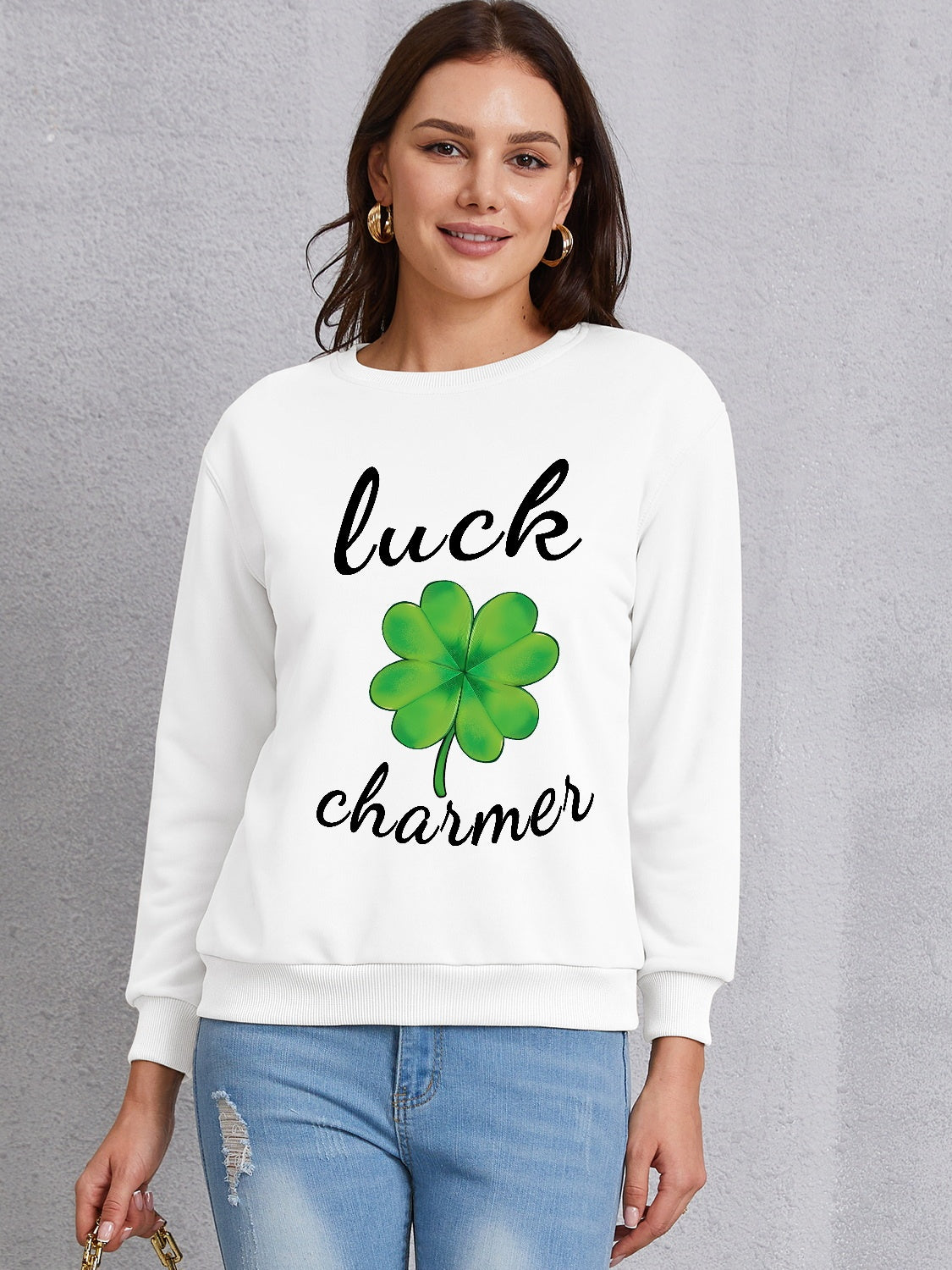 LUCK CHARMER Round Neck Sweatshirt Shop One Place
