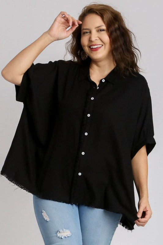 Umgee Full Size Linen Blend Button Down Shirt Plus Size Shop One Place