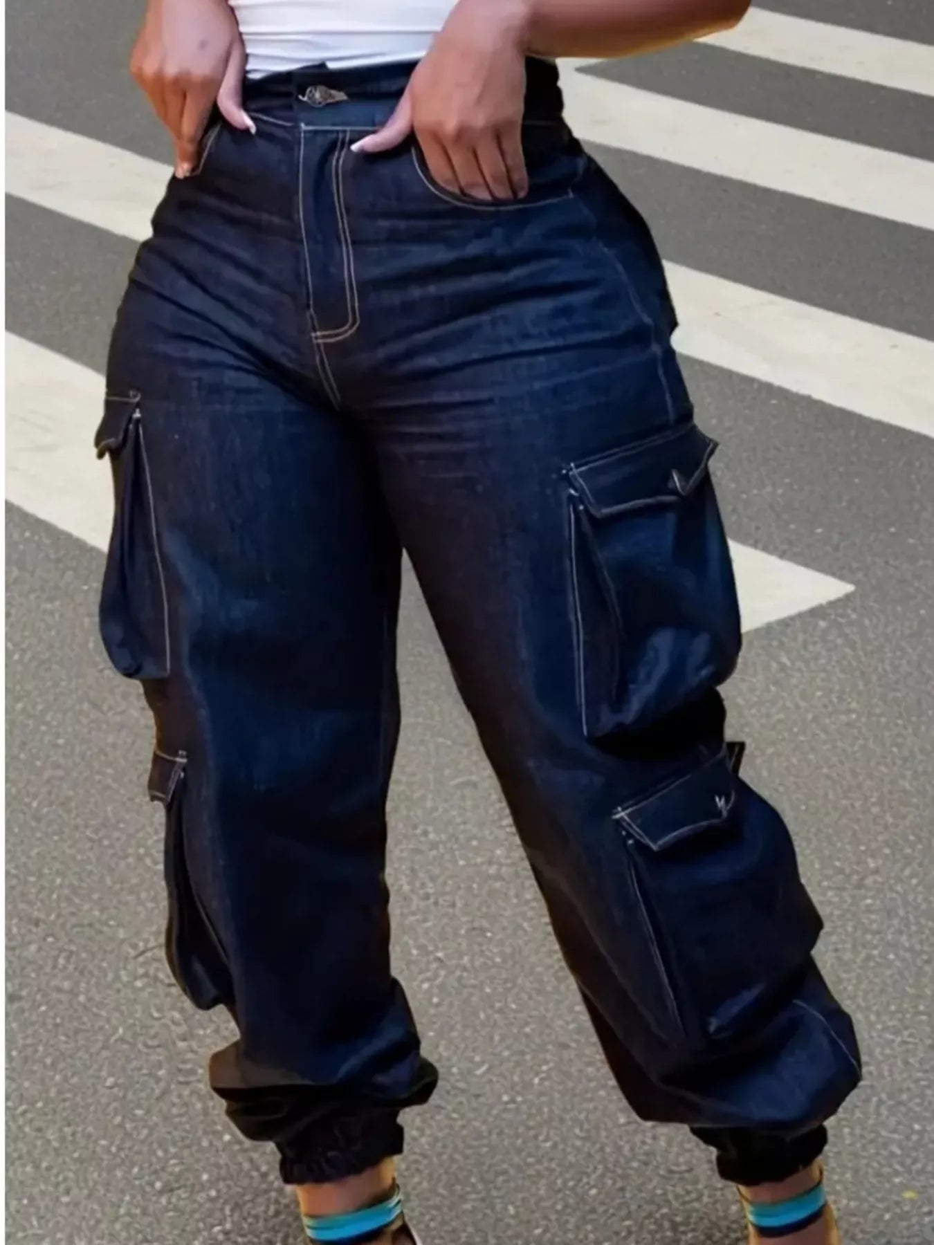 Plus Size High-Waisted Cargo Jeans Shop One Place