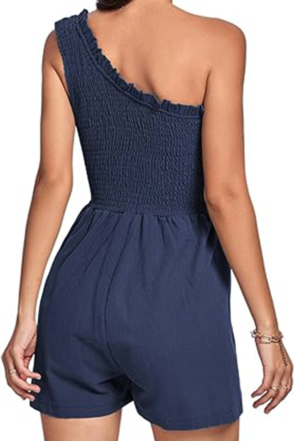 Smocked Single Shoulder Romper Shop One Place