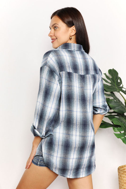 Plaid Dropped Shoulder Shirt Shop One Place